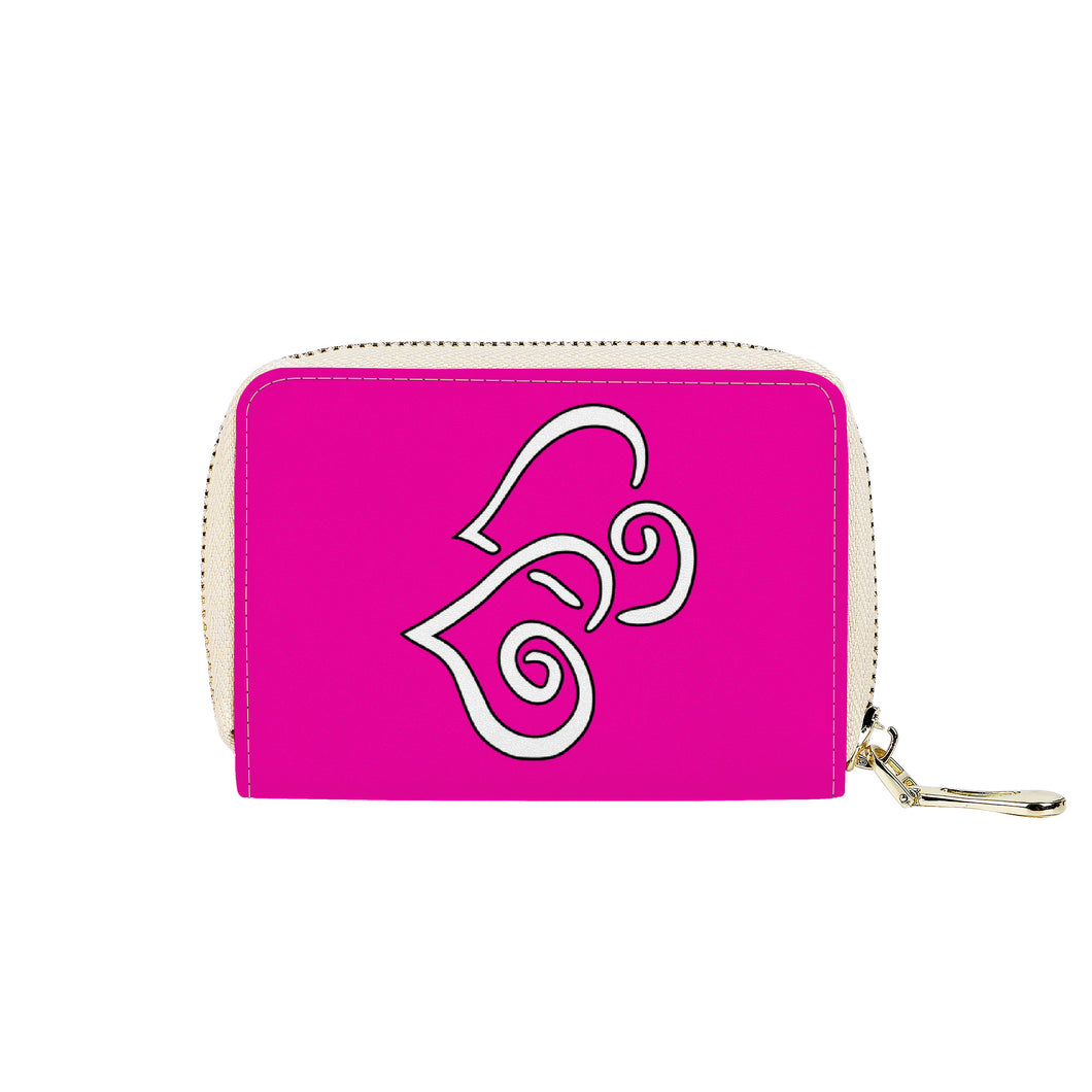 Ti Amo I love you - Exclusive Brand - Hollywood Cerise - Double White Heart - PU Leather - Zipper Card Holder