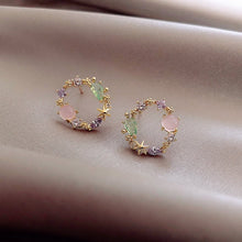 Load image into Gallery viewer, Classic Round Pink Green Crystal Stud Earrings - Sweet Flower Cirlce Jewelry Ti Amo I love you
