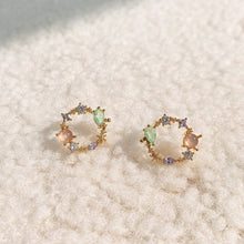 Load image into Gallery viewer, Classic Round Pink Green Crystal Stud Earrings - Sweet Flower Cirlce Jewelry Ti Amo I love you
