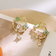 Load image into Gallery viewer, Classic Round Pink Green Crystal Stud Earrings - Sweet Flower Cirlce Jewelry Ti Amo I love you
