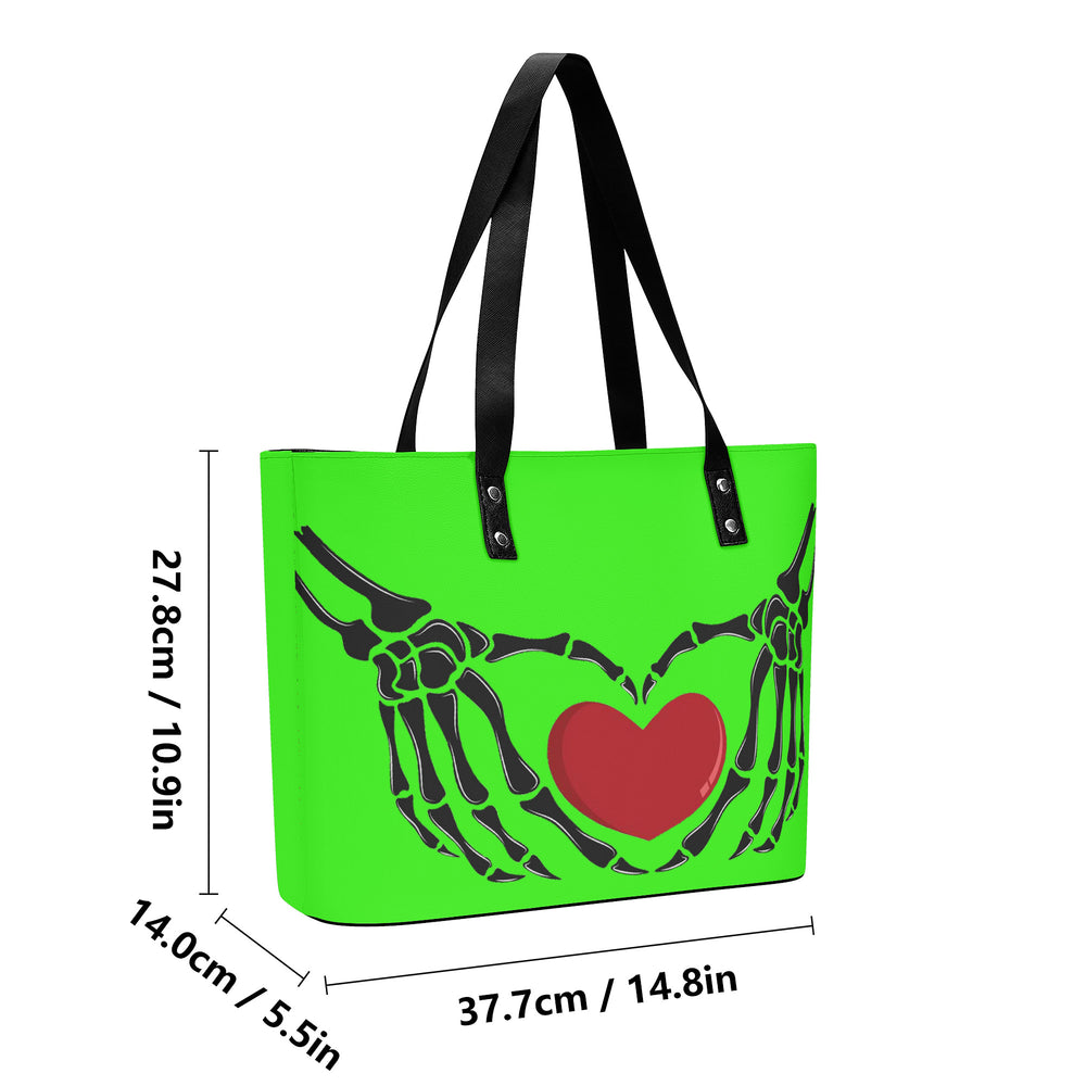 Ti Amo I love you Exclusive Brand  - Florescent Green - Skeleton Hands with Heart  - Women's PU Leather Handbag