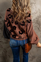 Load image into Gallery viewer, Coffee Leopard Print Colorblock Pullover Sweater Ti Amo I love you
