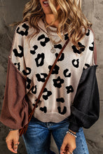 Load image into Gallery viewer, Coffee Leopard Print Colorblock Pullover Sweater Ti Amo I love you
