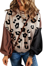 Load image into Gallery viewer, Coffee Leopard Print Colorblock Pullover Sweater Ti Amo I love you
