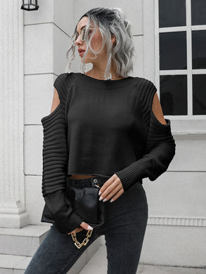 Cold-Shoulder Ribbed Trim Sweater Ti Amo I love you