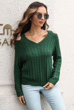 Load image into Gallery viewer, Cold Shoulder V-Neck Cable-Knit Pullover Sweater Ti Amo I love you
