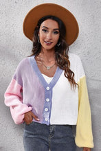 Load image into Gallery viewer, Color Block Button Up V-Neck Knit Top Ti Amo I love you
