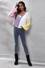 Load image into Gallery viewer, Color Block Button Up V-Neck Knit Top Ti Amo I love you
