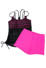 Load image into Gallery viewer, Color Block Lace Drawstring Tie Tankini Set Ti Amo I love you
