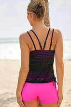 Load image into Gallery viewer, Color Block Lace Drawstring Tie Tankini Set Ti Amo I love you
