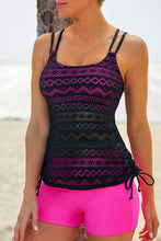 Load image into Gallery viewer, Color Block Lace Drawstring Tie Tankini Set Ti Amo I love you
