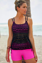 Load image into Gallery viewer, Color Block Lace Drawstring Tie Tankini Set Ti Amo I love you
