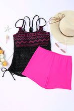 Load image into Gallery viewer, Color Block Lace Drawstring Tie Tankini Set Ti Amo I love you
