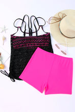 Load image into Gallery viewer, Color Block Lace Drawstring Tie Tankini Set Ti Amo I love you
