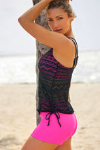 Load image into Gallery viewer, Color Block Lace Drawstring Tie Tankini Set Ti Amo I love you
