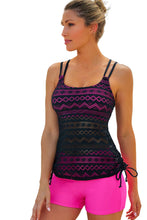 Load image into Gallery viewer, Color Block Lace Drawstring Tie Tankini Set Ti Amo I love you
