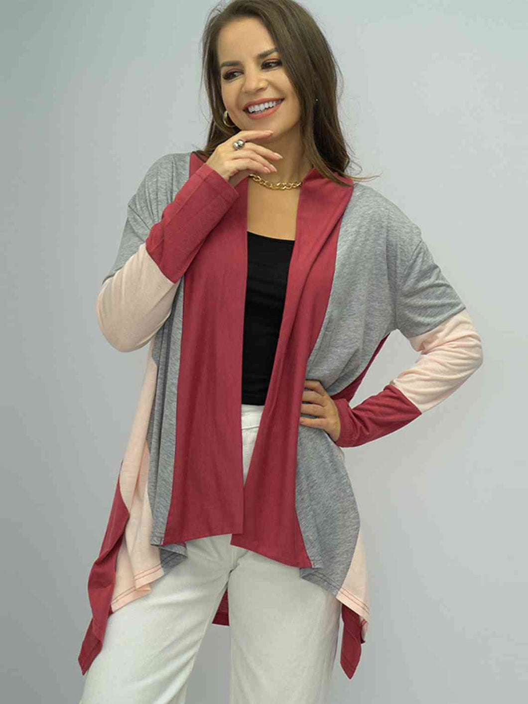 Color Block Open Front Cardigan Ti Amo I love you