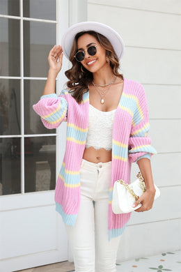 Color Block Ribbed Dropped Shoulder Open Front Cardigan Ti Amo I love you