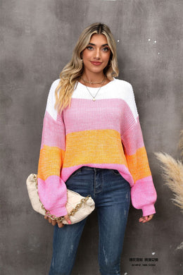 Color Block Round Neck Dropped Shoulder Sweater Ti Amo I love you