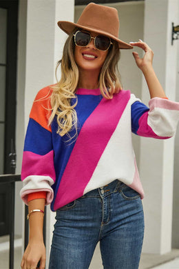 Color Block Round Neck Long Sleeve Sweater Ti Amo I love you