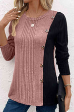 Load image into Gallery viewer, Contrast Long Sleeve Knit Top Ti Amo I love you
