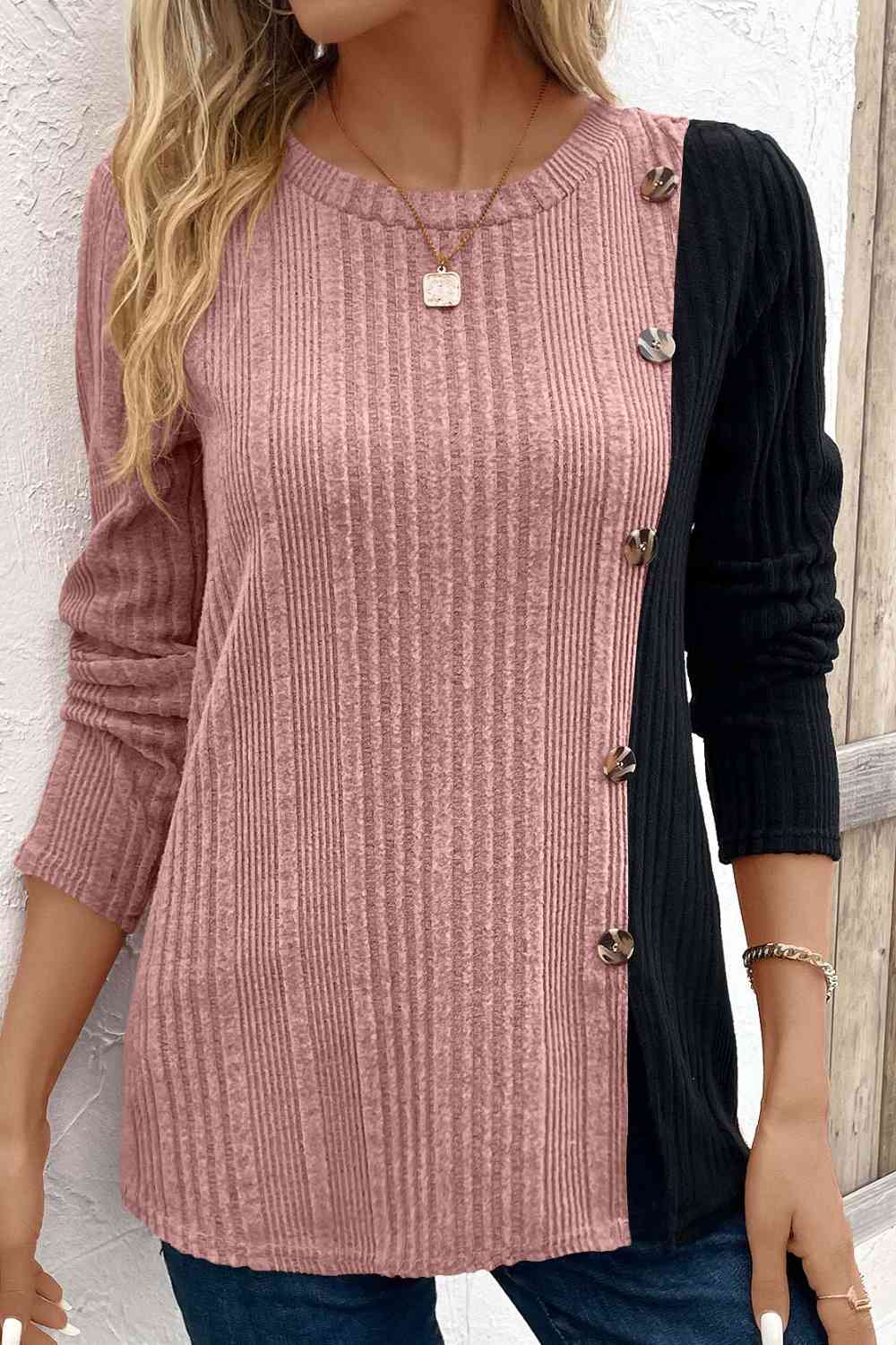 Contrast Long Sleeve Knit Top Ti Amo I love you