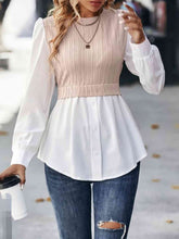 Load image into Gallery viewer, Contrast Round Neck Puff Sleeve Blouse Ti Amo I love you
