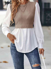 Load image into Gallery viewer, Contrast Round Neck Puff Sleeve Blouse Ti Amo I love you
