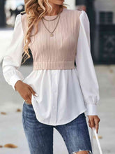 Load image into Gallery viewer, Contrast Round Neck Puff Sleeve Blouse Ti Amo I love you
