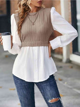 Load image into Gallery viewer, Contrast Round Neck Puff Sleeve Blouse Ti Amo I love you
