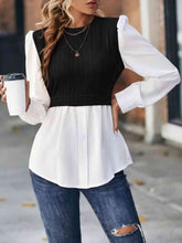 Load image into Gallery viewer, Contrast Round Neck Puff Sleeve Blouse Ti Amo I love you
