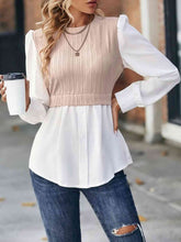 Load image into Gallery viewer, Contrast Round Neck Puff Sleeve Blouse Ti Amo I love you
