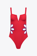 Load image into Gallery viewer, Contrast Trim Cutout Notched Neck One-Piece Swimsuit Ti Amo I love you
