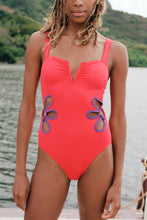 Load image into Gallery viewer, Contrast Trim Cutout Notched Neck One-Piece Swimsuit Ti Amo I love you
