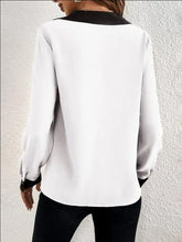 Load image into Gallery viewer, Contrast Trim V-Neck Long Sleeve Blouse Ti Amo I love you
