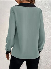 Load image into Gallery viewer, Contrast Trim V-Neck Long Sleeve Blouse Ti Amo I love you
