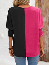 Load image into Gallery viewer, Contrast V-Neck Lantern Sleeve Blouse Ti Amo I love you
