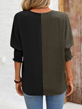 Load image into Gallery viewer, Contrast V-Neck Lantern Sleeve Blouse Ti Amo I love you
