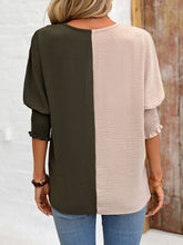 Load image into Gallery viewer, Contrast V-Neck Lantern Sleeve Blouse Ti Amo I love you
