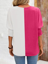 Load image into Gallery viewer, Contrast V-Neck Lantern Sleeve Blouse Ti Amo I love you
