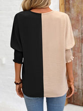 Load image into Gallery viewer, Contrast V-Neck Lantern Sleeve Blouse Ti Amo I love you
