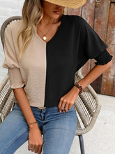 Load image into Gallery viewer, Contrast V-Neck Lantern Sleeve Blouse Ti Amo I love you
