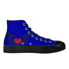 Load image into Gallery viewer, Ti Amo I love you - Exclusive Brand - Royal Blue - Skeleton Hands wit Heart - High Top Canvas Shoes - Black  Soles
