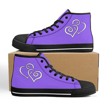 Load image into Gallery viewer, Ti Amo I love you - Exclusive Brand - Heliotrope3 - Double White Heart High-Top Canvas Shoes - Black Soles
