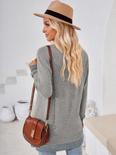 Load image into Gallery viewer, Crochet Contrast V-Neck Long Sleeve Slit T-Shirt Ti Amo I love you
