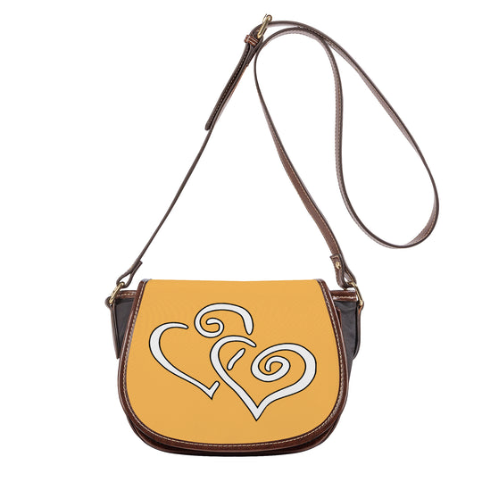 Ti Amo I love you - Exclusive Brand - Light Orange  - Double White Heart - Saddle Bag