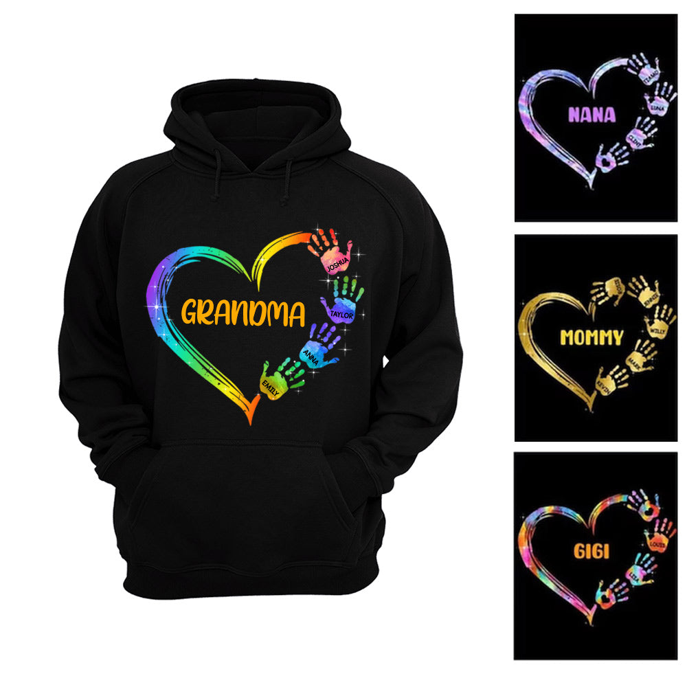 Custom Colorful Heart Hand Print Shirt - Pullover Hoodie - Sizes S-3XL Ti Amo I love you