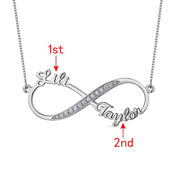 Custom Infinity 2 Names CZ Necklace Sterling Silver Ti Amo I love you