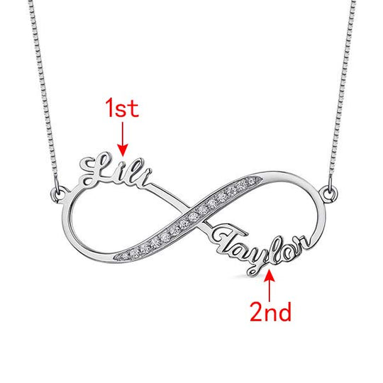 Custom Infinity 2 Names CZ Necklace Sterling Silver Ti Amo I love you