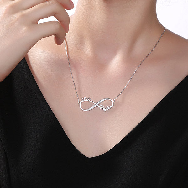 Custom Infinity 2 Names CZ Necklace Sterling Silver Ti Amo I love you